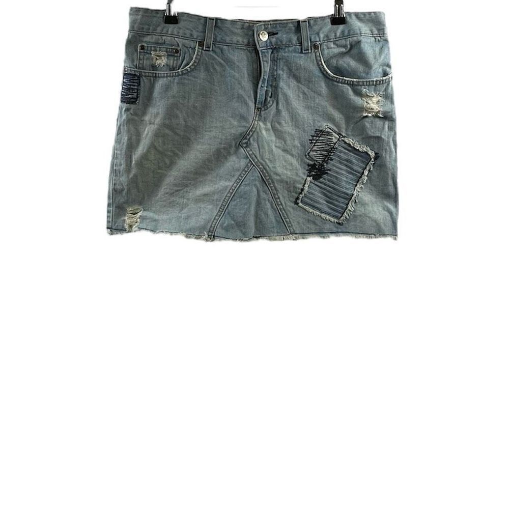Lux Anthropologie Distressed Denim Skirt Size 9